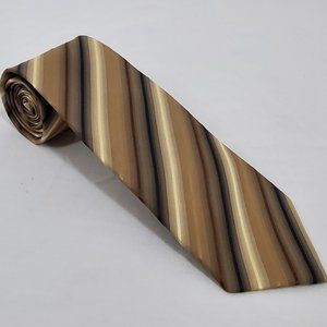 Van Heusen Silk NeckTie Brown Black Gold Diagonal Stripe Stain Resistant